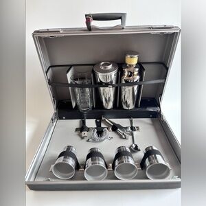 Vintage Bar Set in Case for Travel Cocktail Kit Stainless Steel